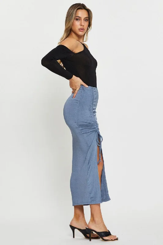 Blue Maxi Skirt Front Slit