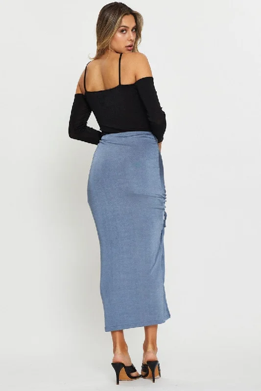 Blue Maxi Skirt Front Slit