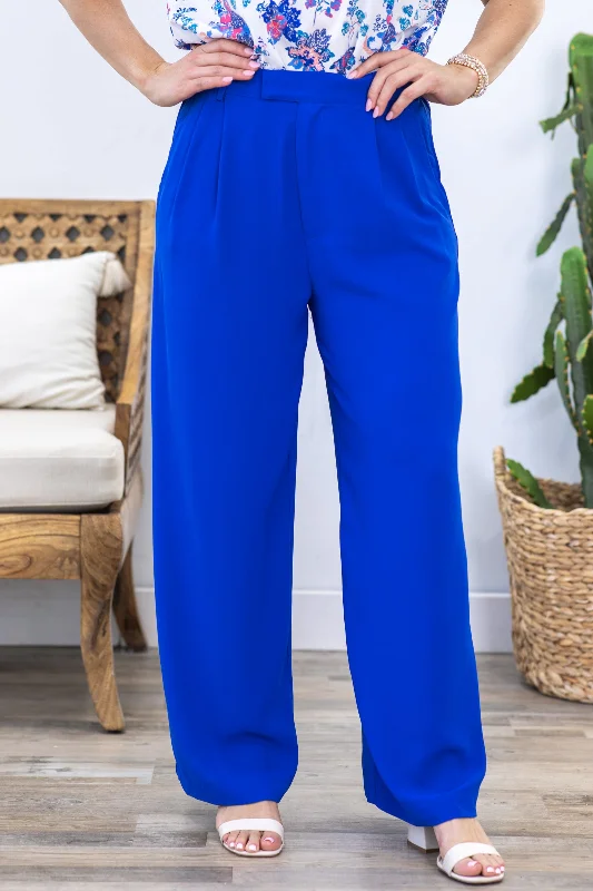 Blue Wide Leg Woven Trouser Pants