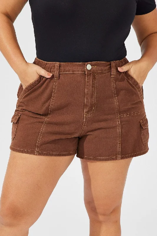 Brown Cargo Shorts High Rise