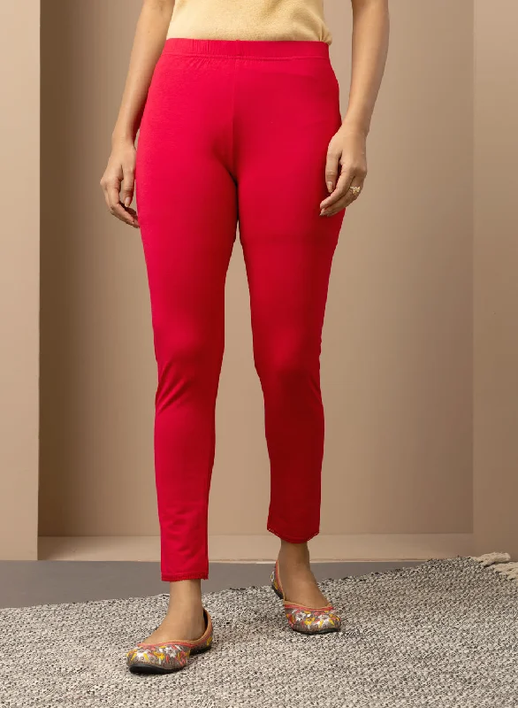 Carrot Red Ankle Length Plain Legging