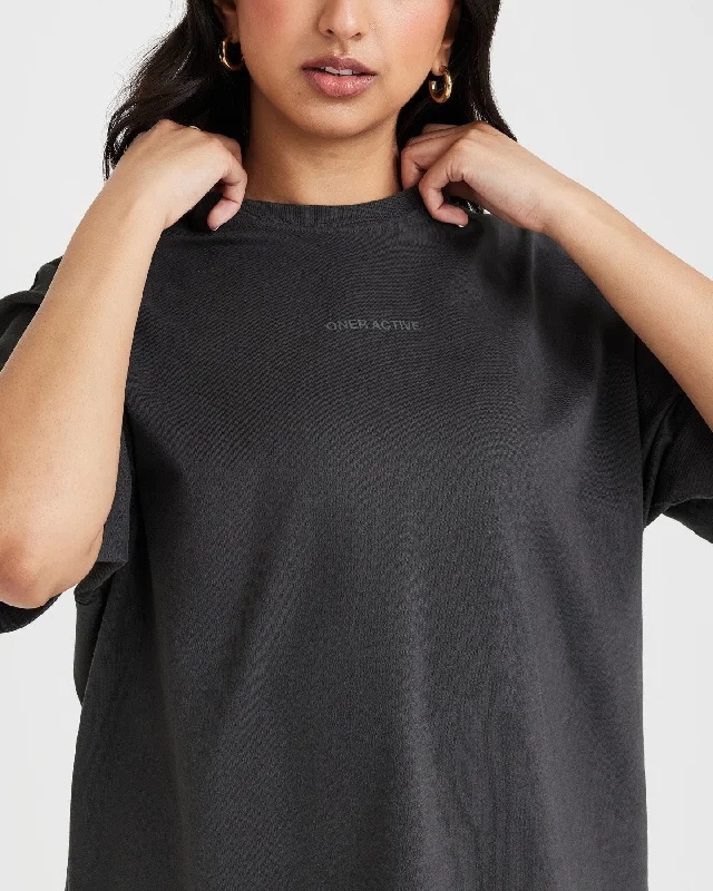 Classic Mirror Graphic Oversized T-Shirt | Washed Coal