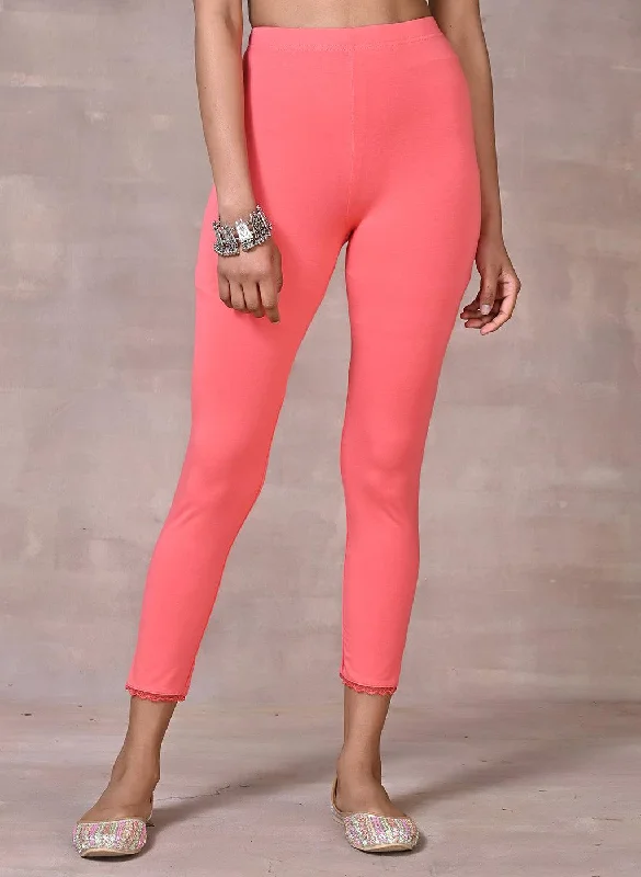 Coral Pink Ankle Length Plain Legging