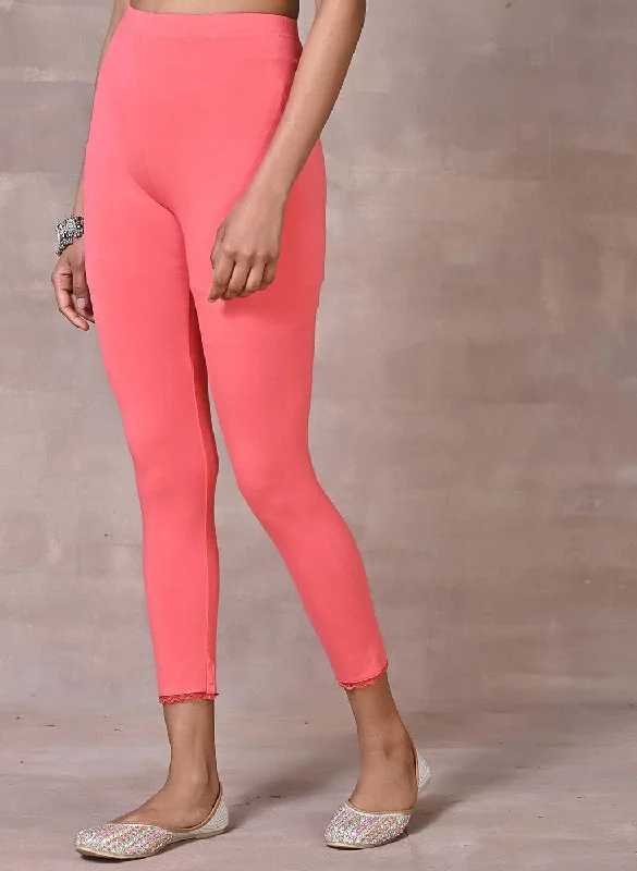 Coral Pink Ankle Length Plain Legging