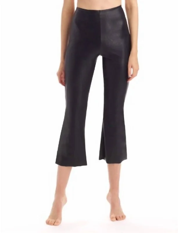 Crop Flare Faux Leather Legging In Black