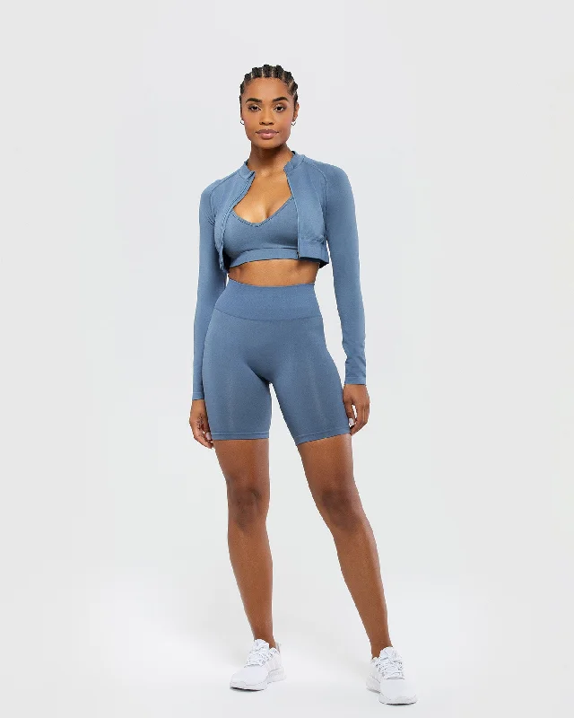 Define Seamless Crop Zip Jacket | Smoke Blue