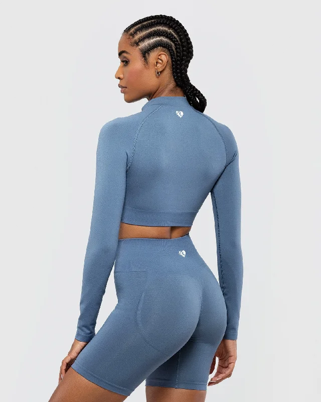 Define Seamless Crop Zip Jacket | Smoke Blue