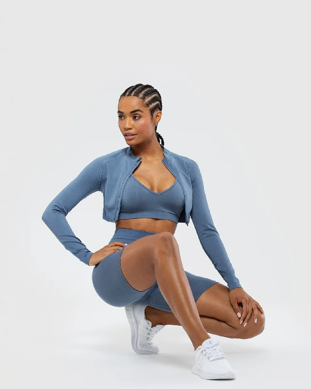 Define Seamless Crop Zip Jacket | Smoke Blue