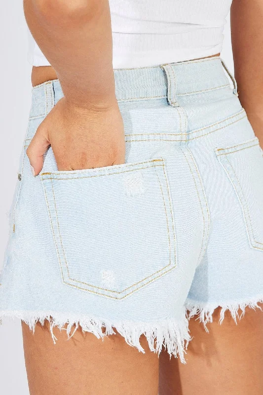 Denim Ripped Denim Shorts Mid Rise