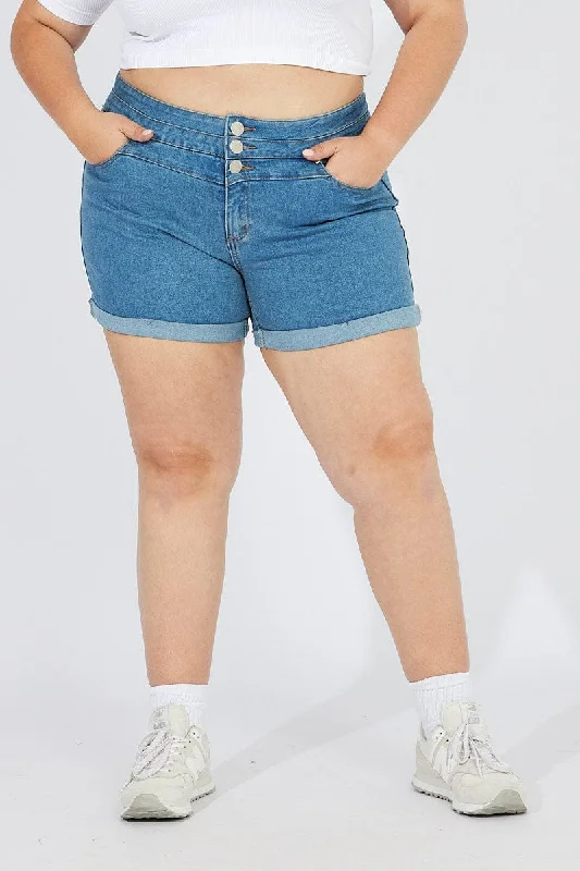 Denim Skinny Denim Shorts High Rise 3 Buttons