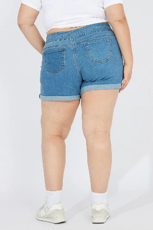 Denim Skinny Denim Shorts High Rise 3 Buttons