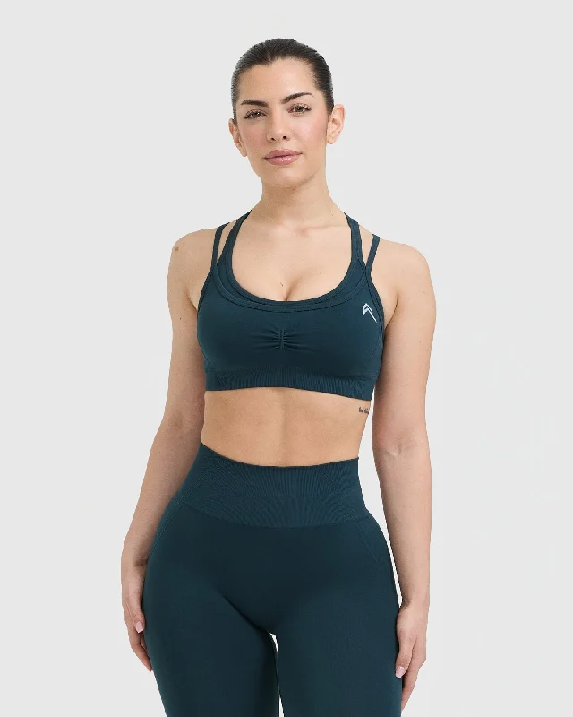 Effortless Seamless Layered Sports Bra | Oil Blue