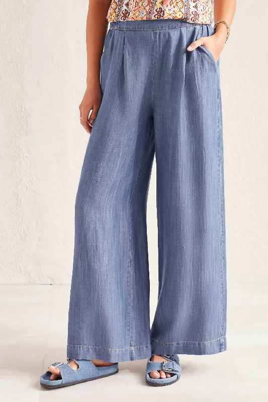 Flowy Pull On Wide Leg Pant In Blue