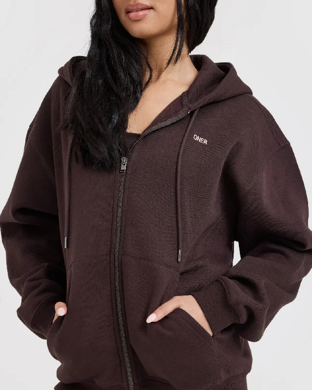 Foundations Zip Through Hoodie | Plum Brown