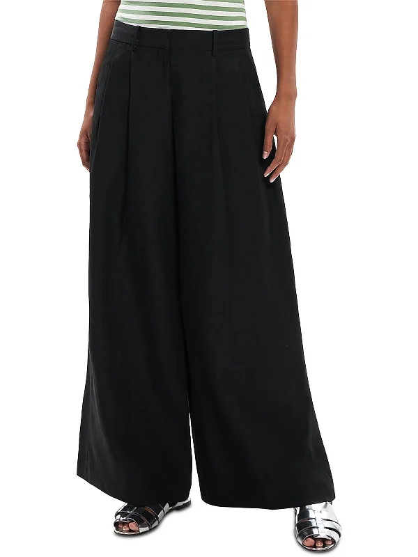 Galena Womens Pleated Linen Wide Leg Pants