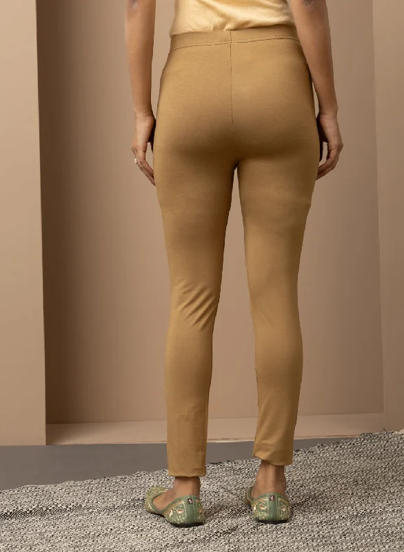 Gold Beige Ankle Length Plain Legging