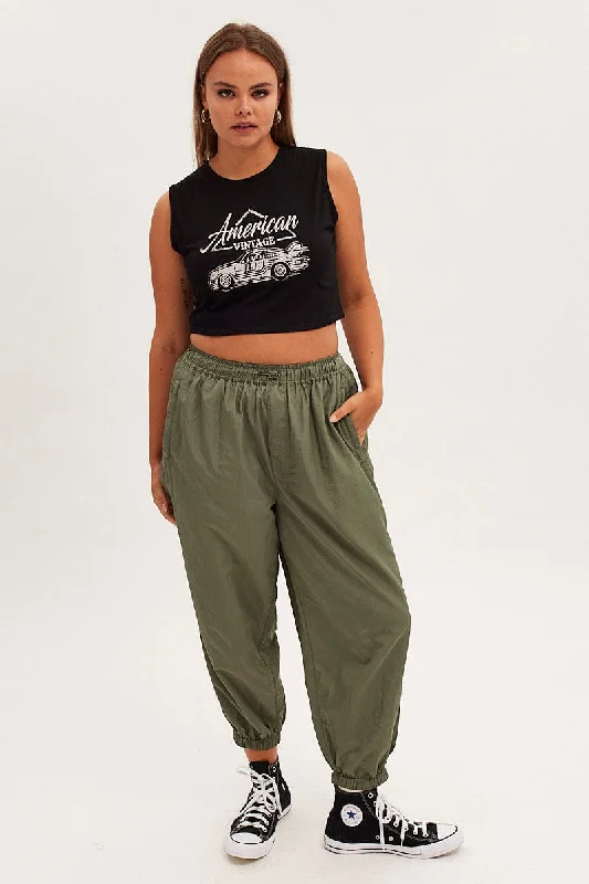 Green Parachute Cargo Pants Mid Rise