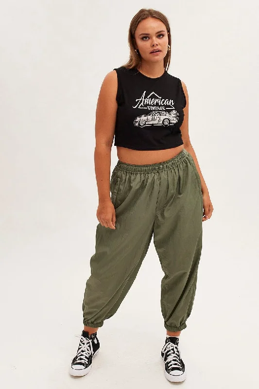 Green Parachute Cargo Pants Mid Rise