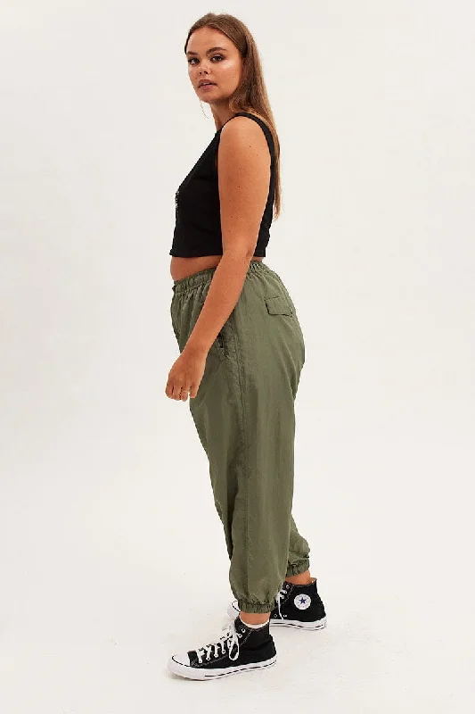 Green Parachute Cargo Pants Mid Rise