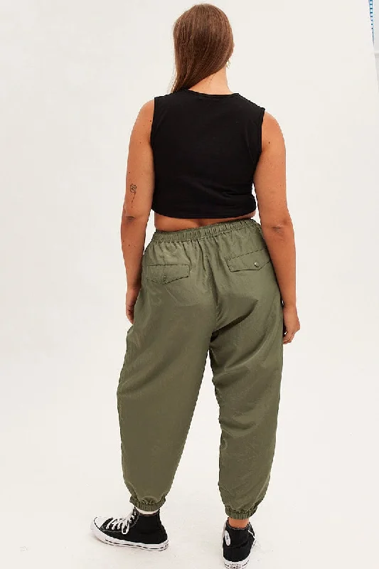 Green Parachute Cargo Pants Mid Rise