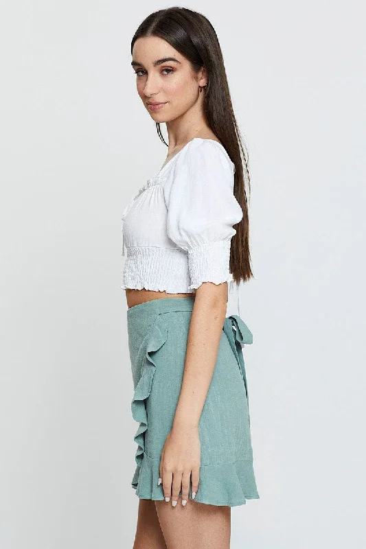 Green Wrap Skirt Mini High Rise