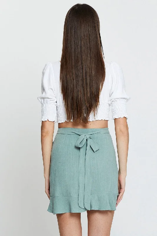 Green Wrap Skirt Mini High Rise