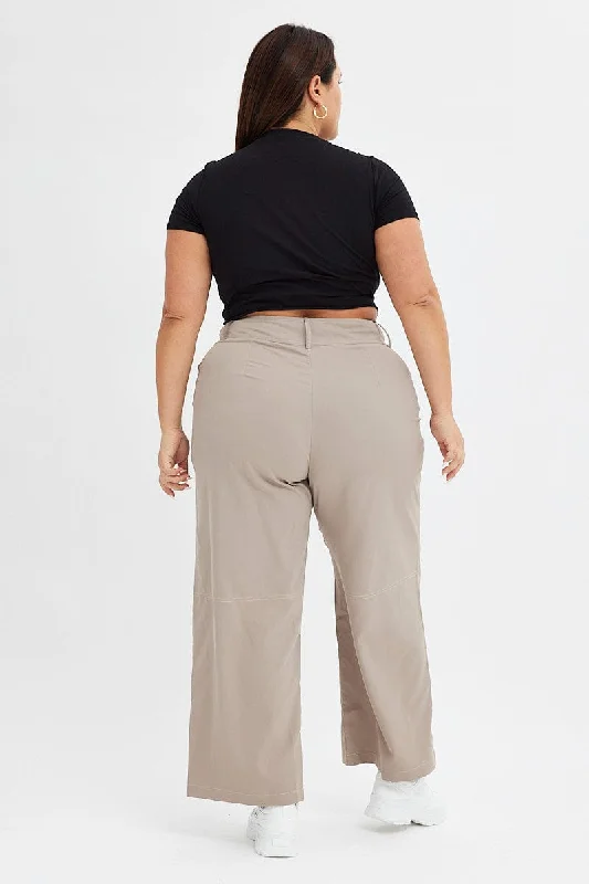 Grey Cargo Pant Wide Leg Contrast Stitch