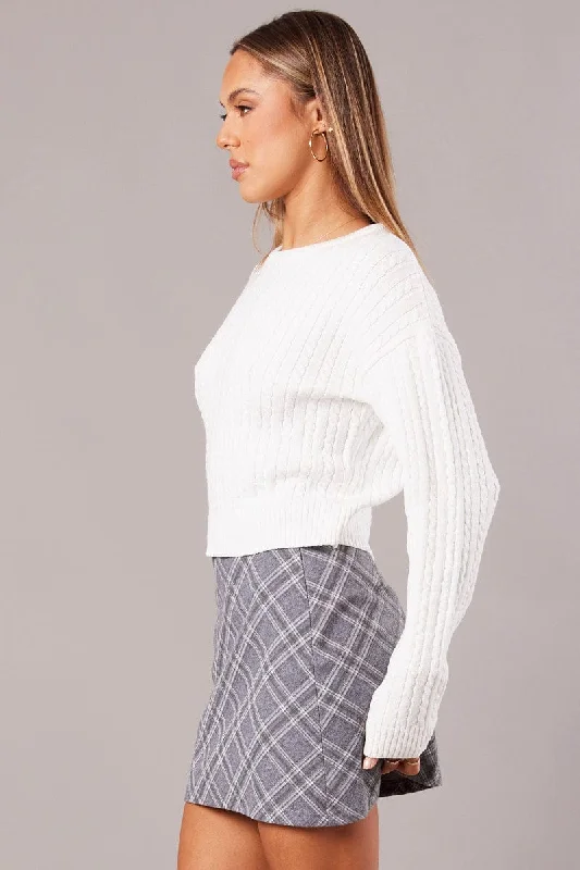 Grey Check Mini Skirt High Rise