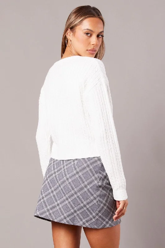 Grey Check Mini Skirt High Rise