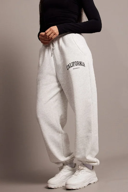 Grey Track Pants High Rise