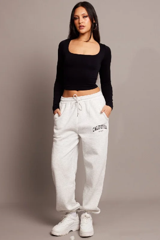 Grey Track Pants High Rise