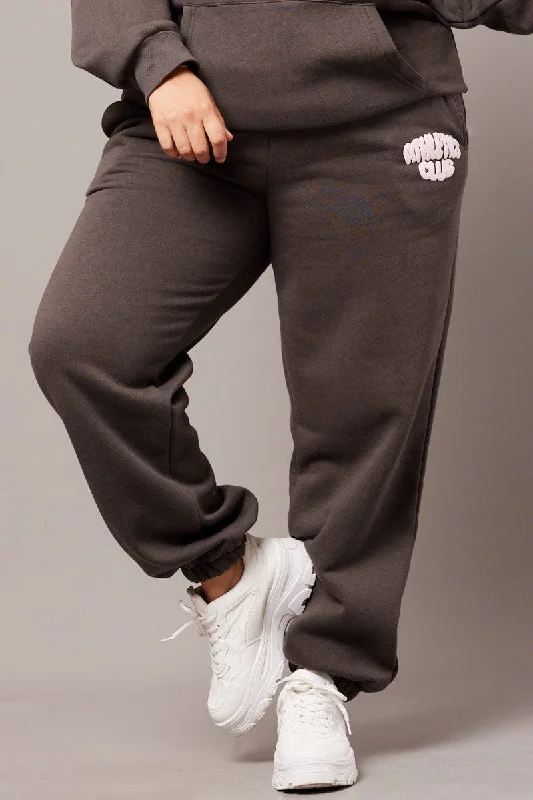 Grey Track Pants High Rise