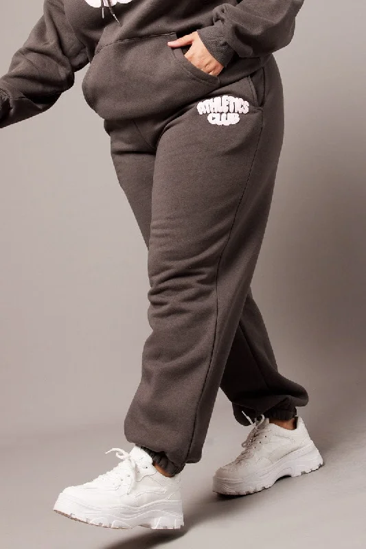 Grey Track Pants High Rise