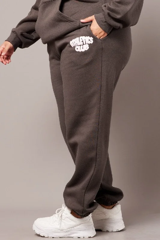 Grey Track Pants High Rise