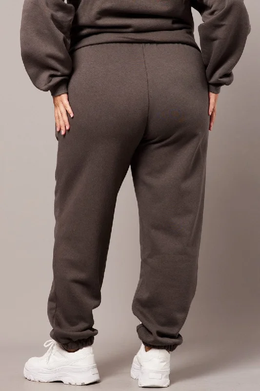 Grey Track Pants High Rise