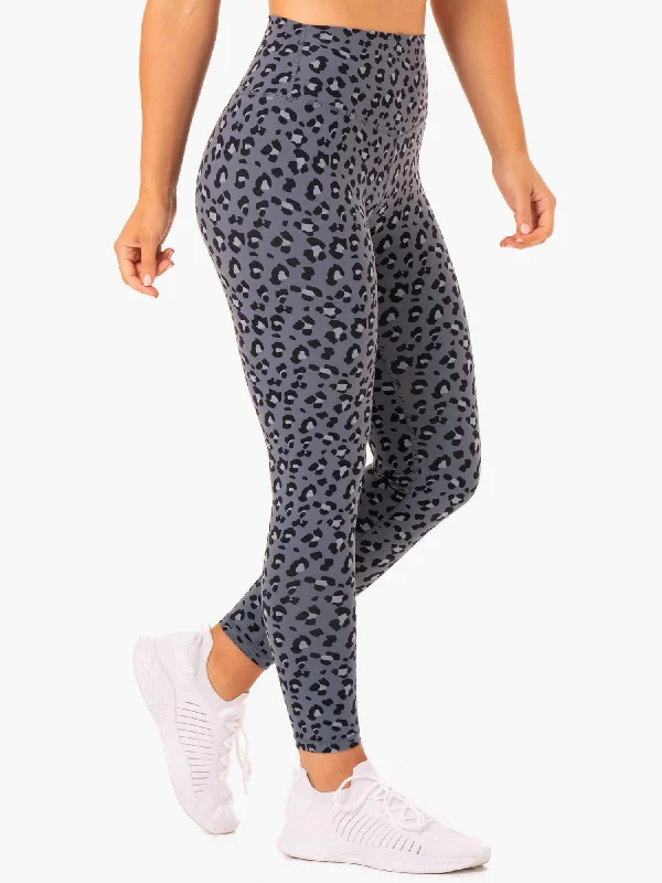 Hybrid Full Length Leggings - Steel Blue Leopard