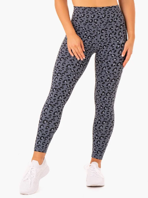 Hybrid Full Length Leggings - Steel Blue Leopard