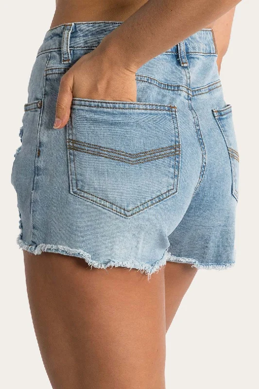 Jessie Womens Mid Rise Ripped Denim Short - Vintage Light Blue