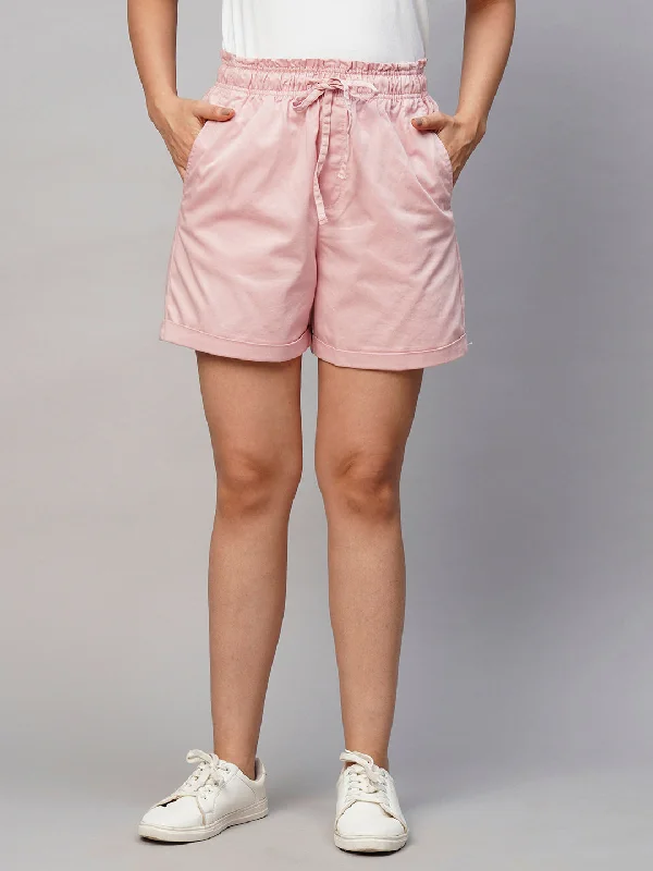 Women's Pink Cotton Lycra Regular Fit Shorts