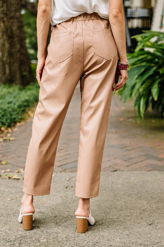 Let's Get A Move On Camel Brown Faux Leather Pants