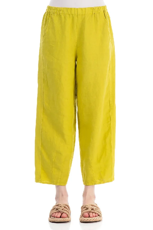 Loose Cropped Cyber Lime Linen Trousers