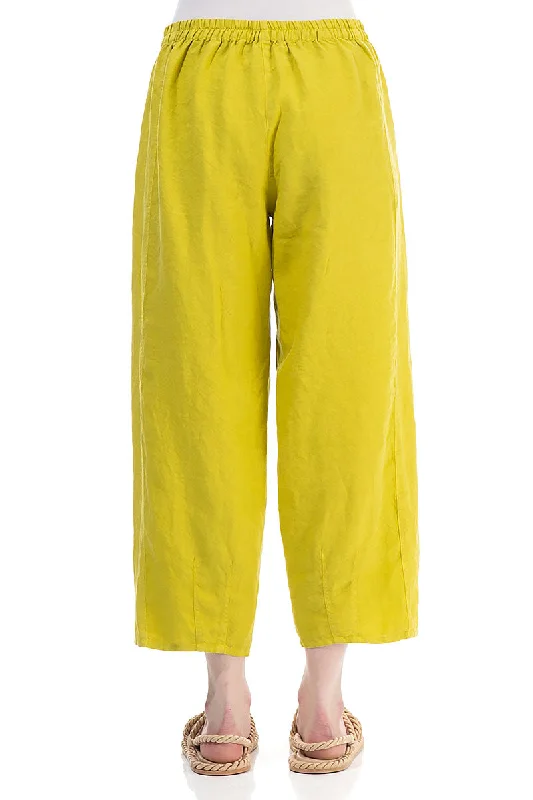 Loose Cropped Cyber Lime Linen Trousers