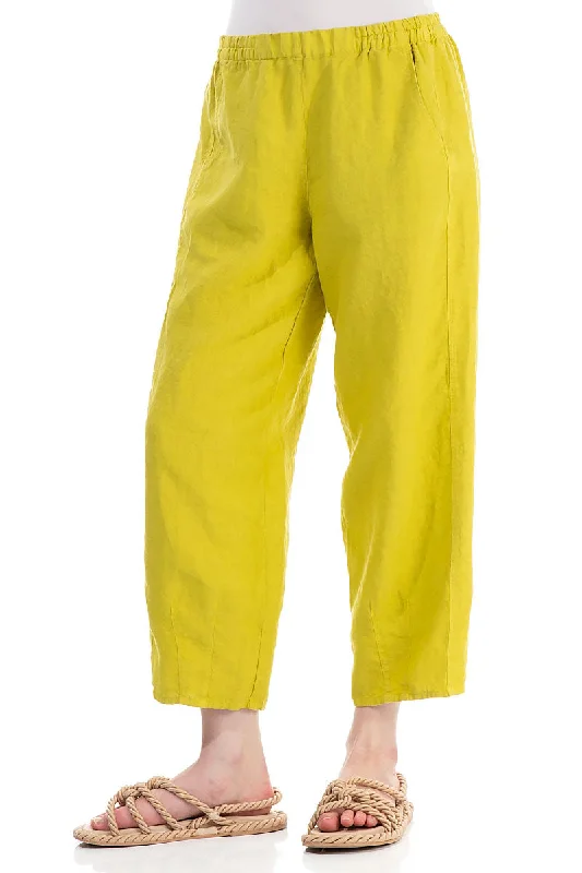 Loose Cropped Cyber Lime Linen Trousers