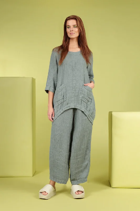 Loose Sage Textured Linen Trousers