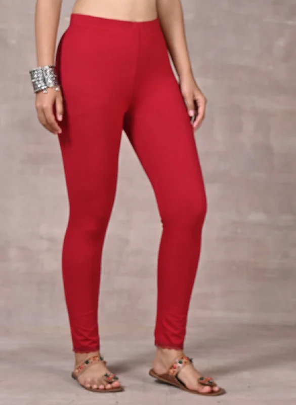 Maroon Ankle Length Plain Legging