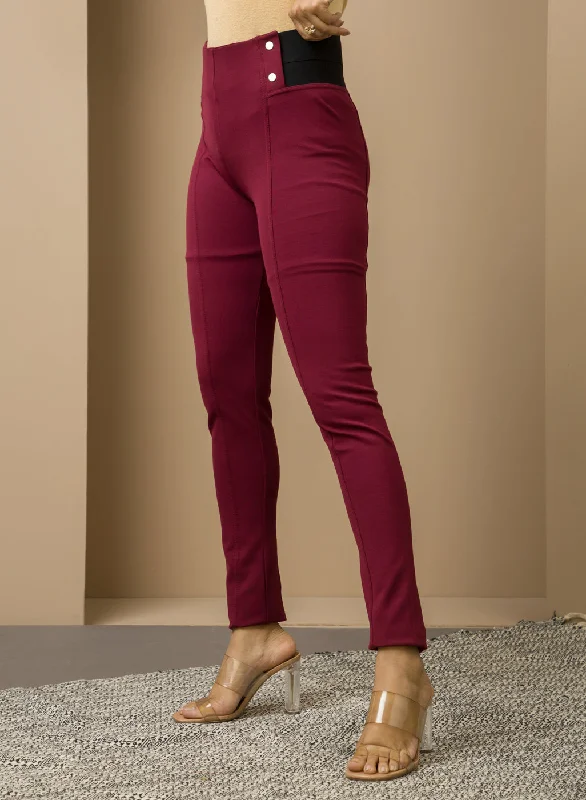 Maroon Long Plain Jegging