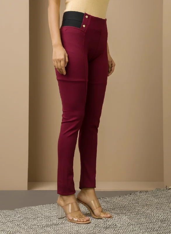 Maroon Long Plain Jegging