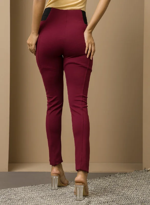 Maroon Long Plain Jegging