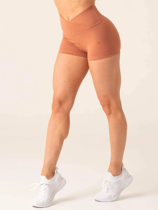 Momentum Cross Over Scrunch Booty Shorts - Clay