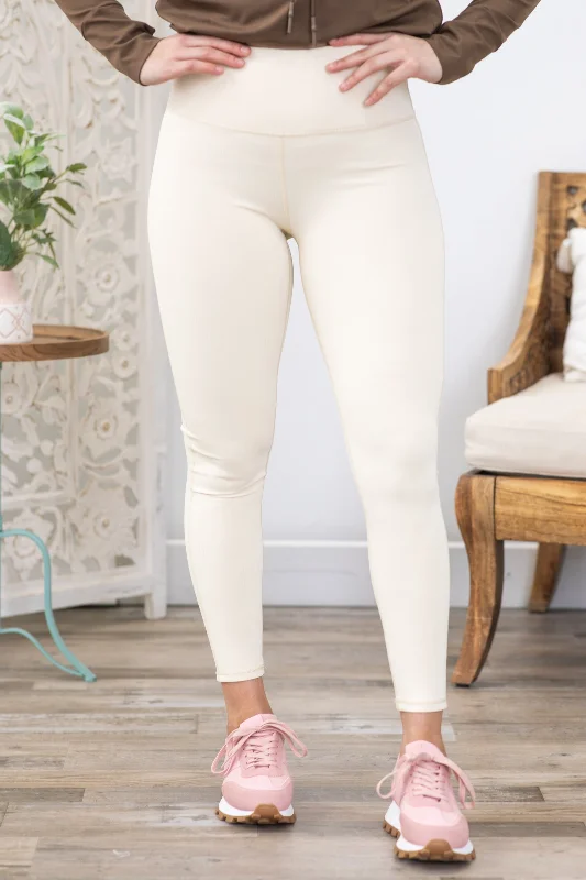 Natural Jacquared Ribbed High-Waisted Leggings